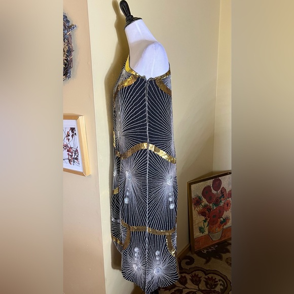 Vtg Disco Beaded Sequin Rhinestone Size Small Elegant Evening Gatsby 100% Silk - Picture 6 of 16